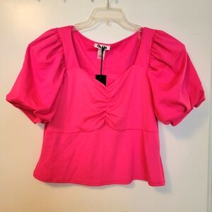 Quum x Forever 21 Plus Hot Pink Balloon Sleeve Top